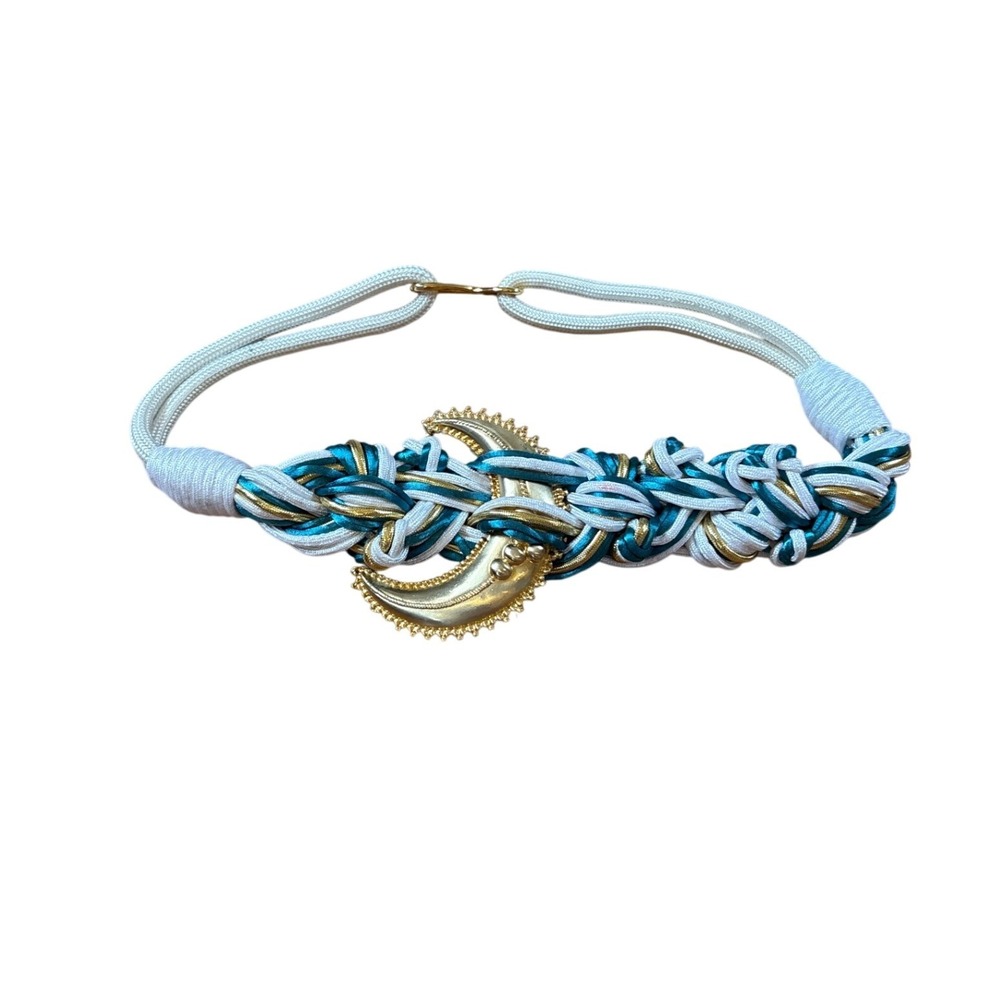 Braided Cord Belt Women Teal White Gold Crescent Moon‎ SIZE 26in